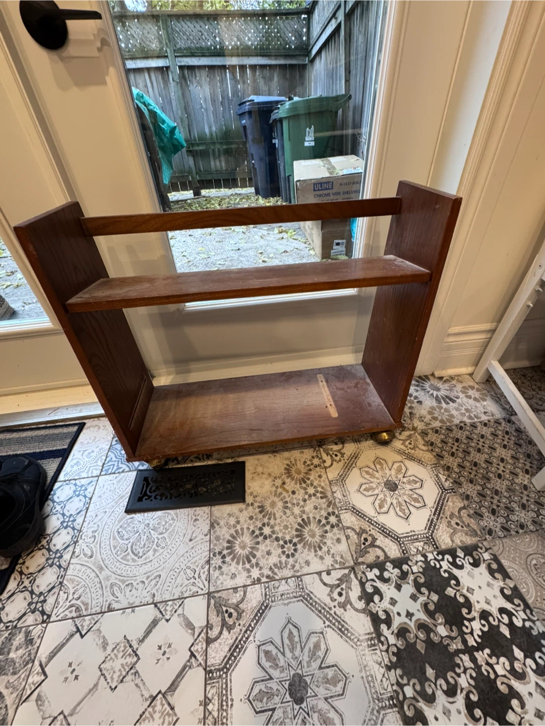 Vintage Wooden Shoe Organizer on Wheels