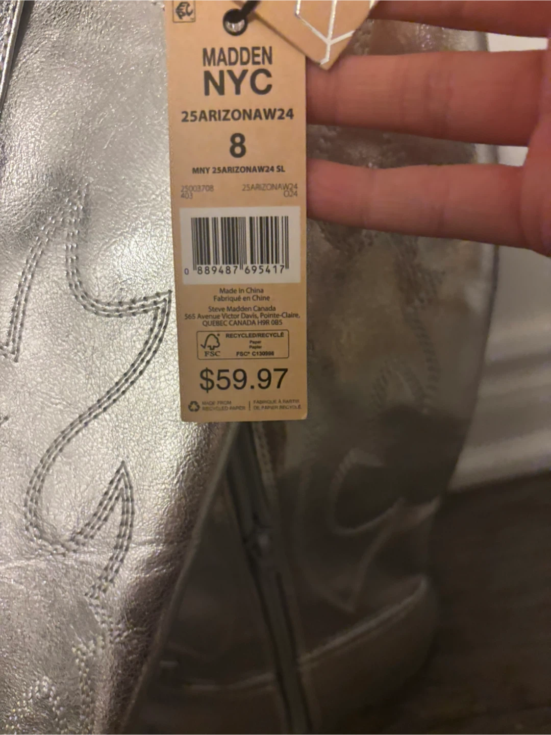Madden NYC Arizona Silver Cowboy Boots - Size 8 - photo 2