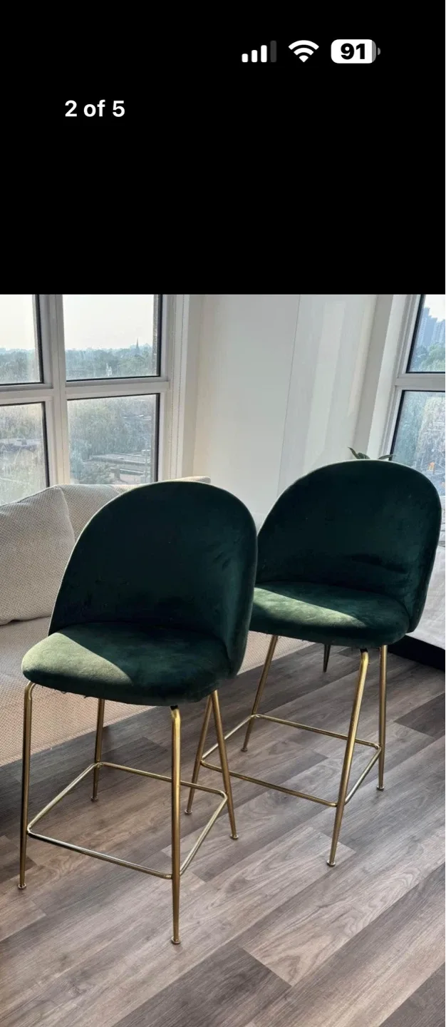 Teal Velvet Bar Stool with Gold Legs image indicator(2)