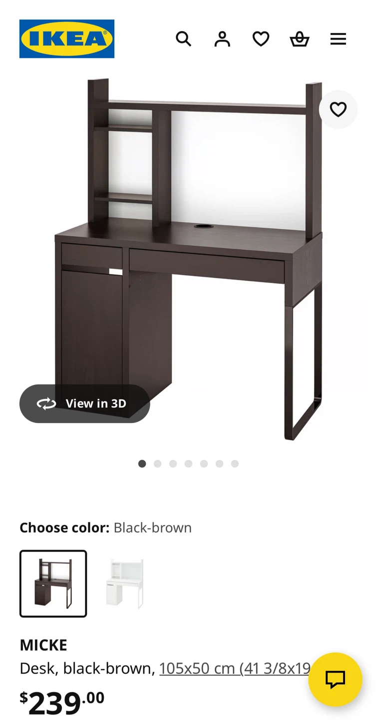 🥕 IKEA MICKIE Desk Black/White/Metal