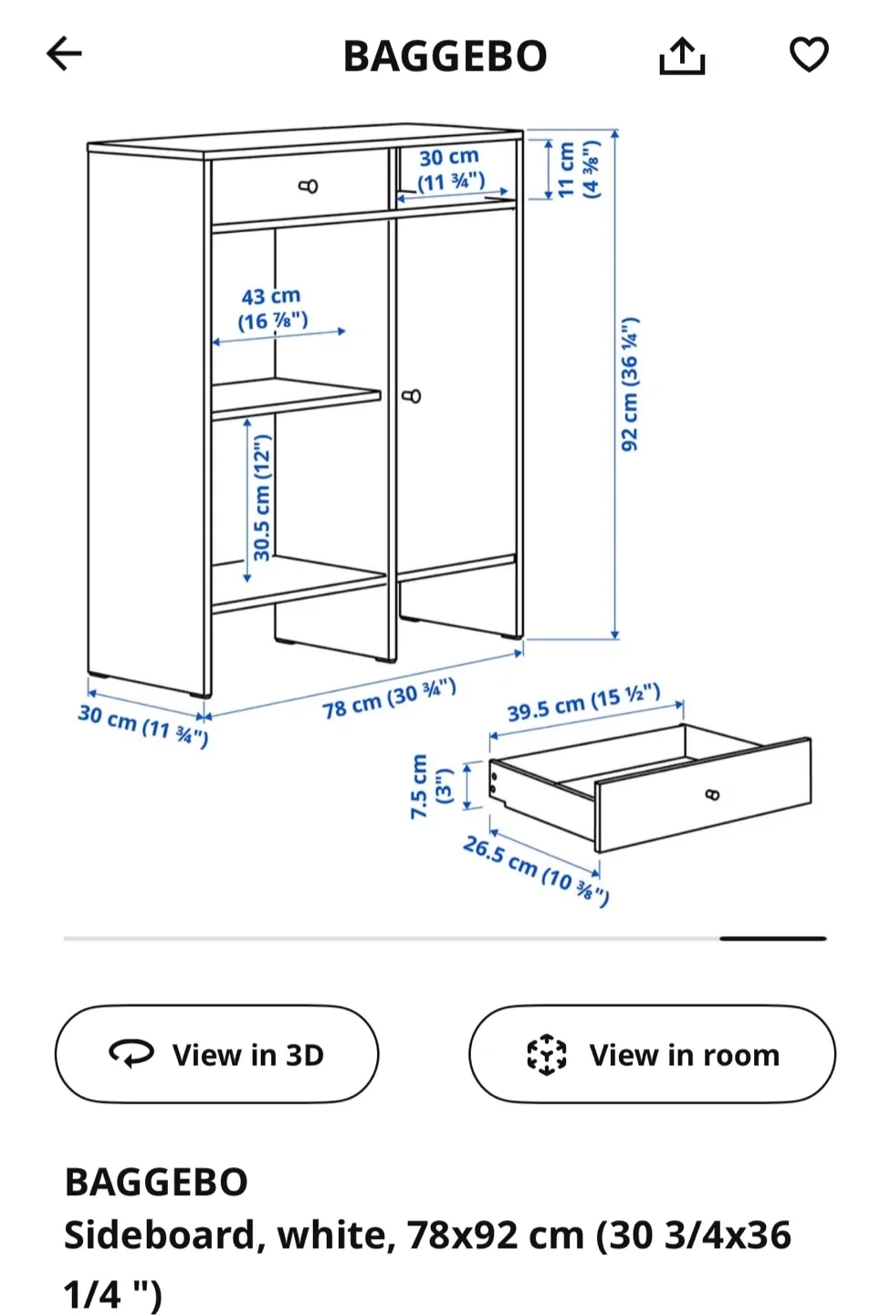 IKEA BAGGEBO White Sideboard - 78x92 cm image indicator(5)