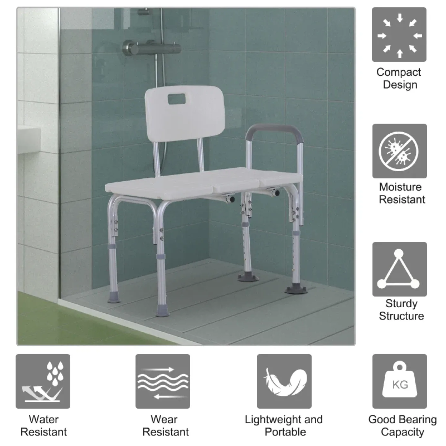 HOMCOM 6-Level Adjustable Bath and Shower Transfer Bench image indicator(4)