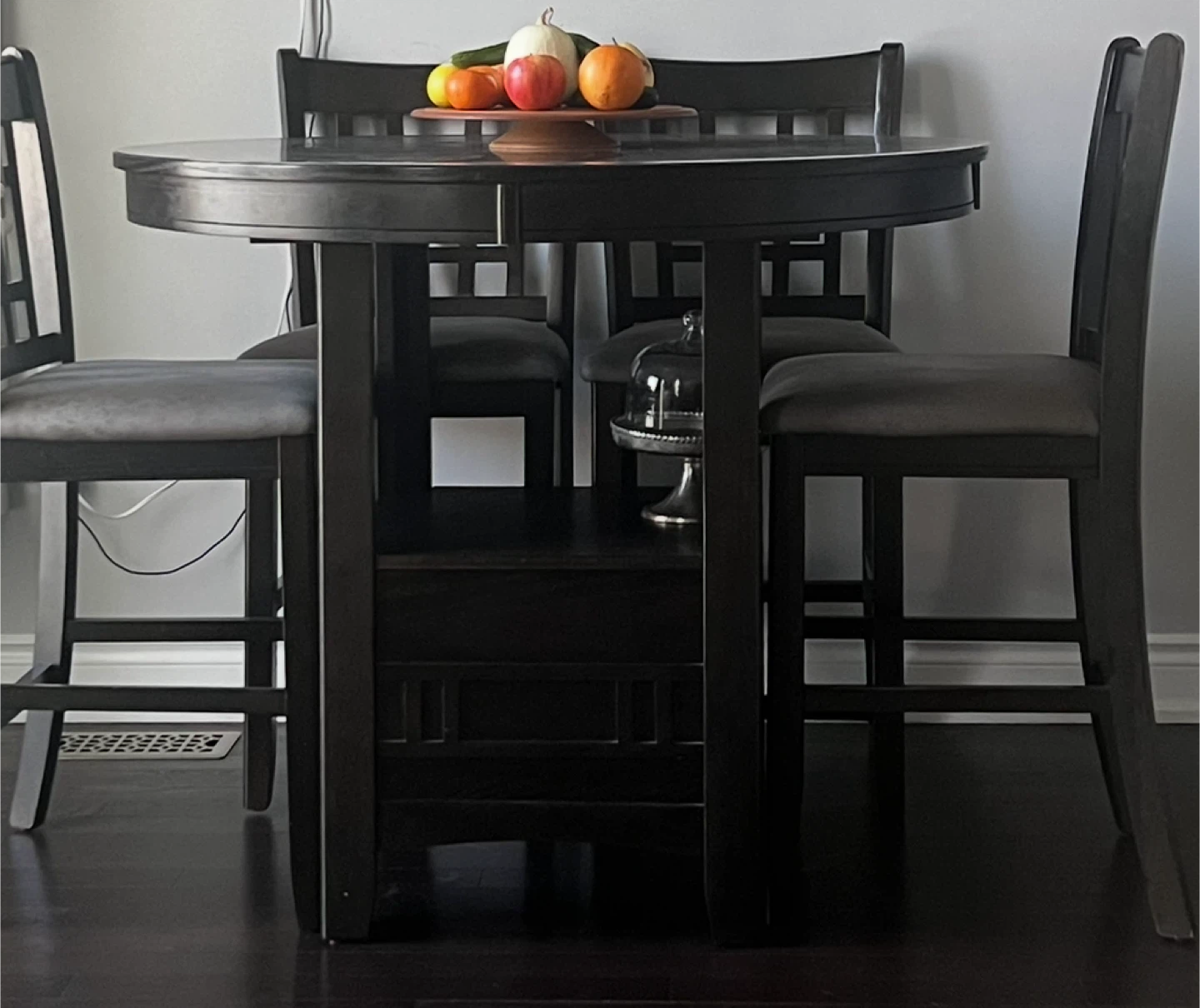 Dark Brown Round Dining Table with 4 Chairs