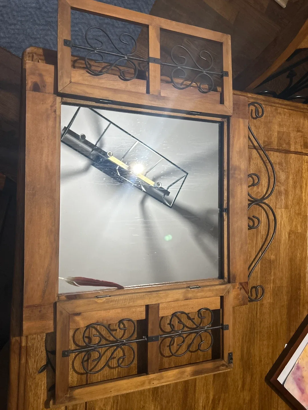 🥕🥕Wooden Framed Mirror with Iron Details image indicator(2)