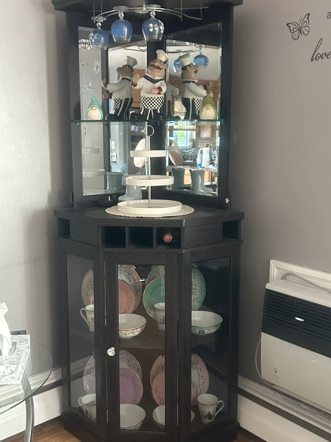 Corner Bar Cabinet - Dark Wood