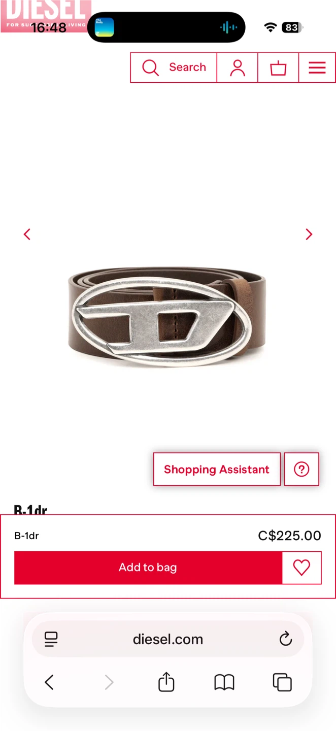 Diesel B-1dr Brown Leather Belt