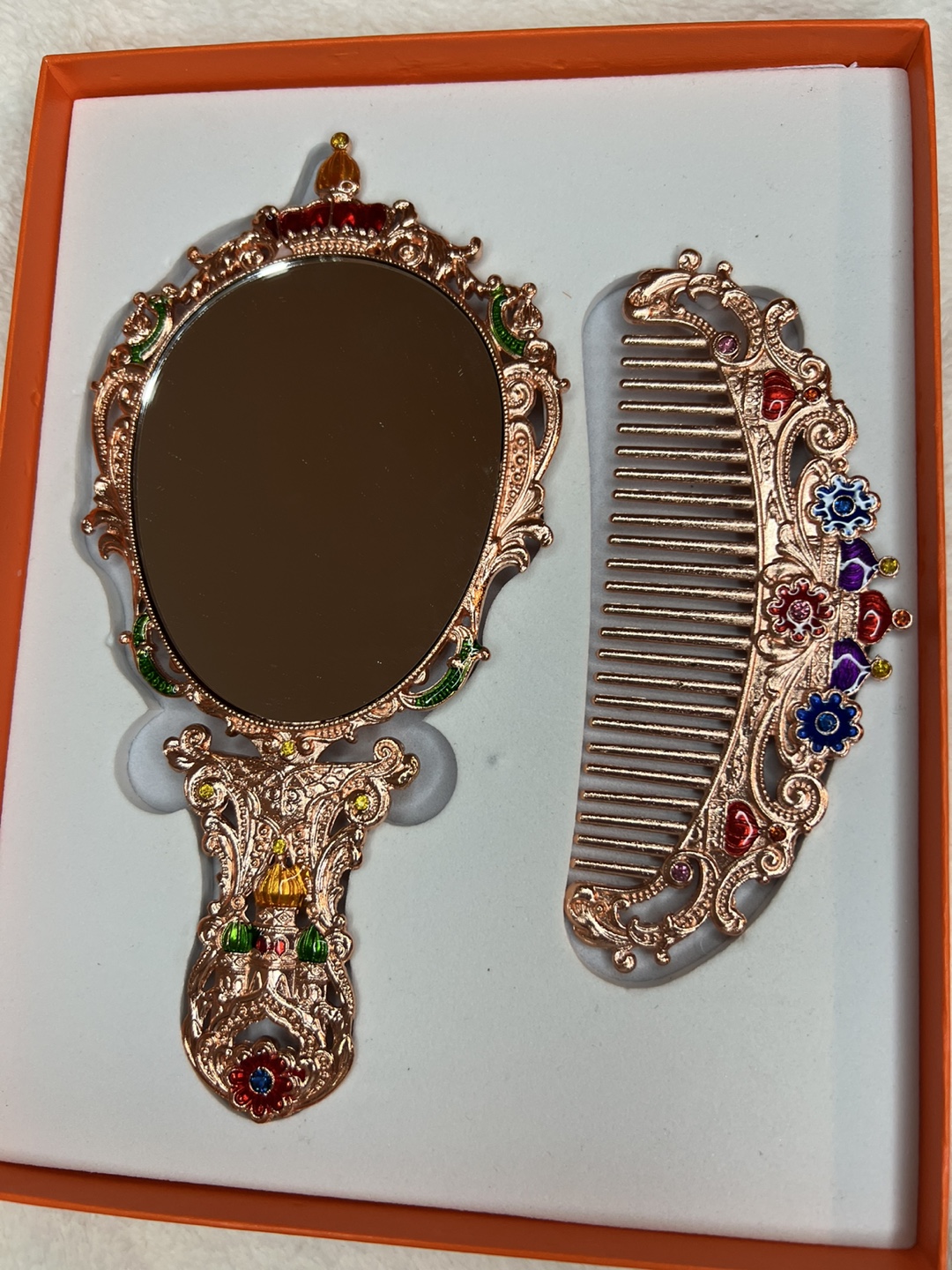 Ornate Rose Gold Mirror & Comb Set - photo 2