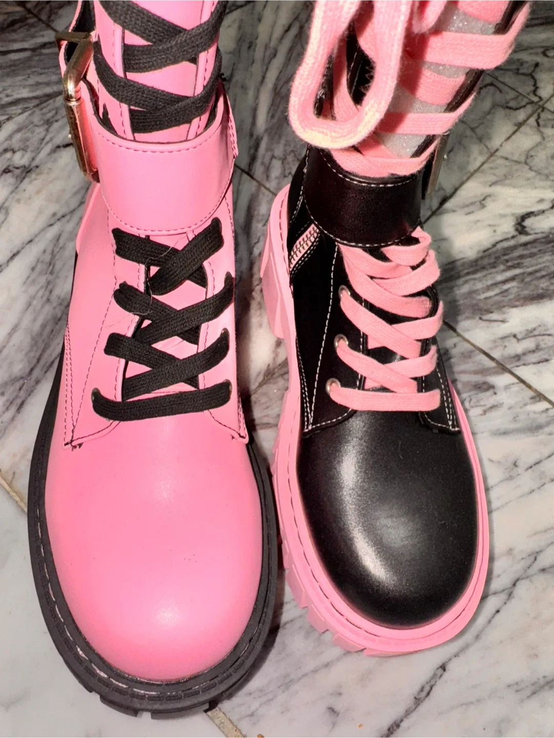 DOLLS KILL. Black & Pink Platform Boots - Size 8 image indicator(6)