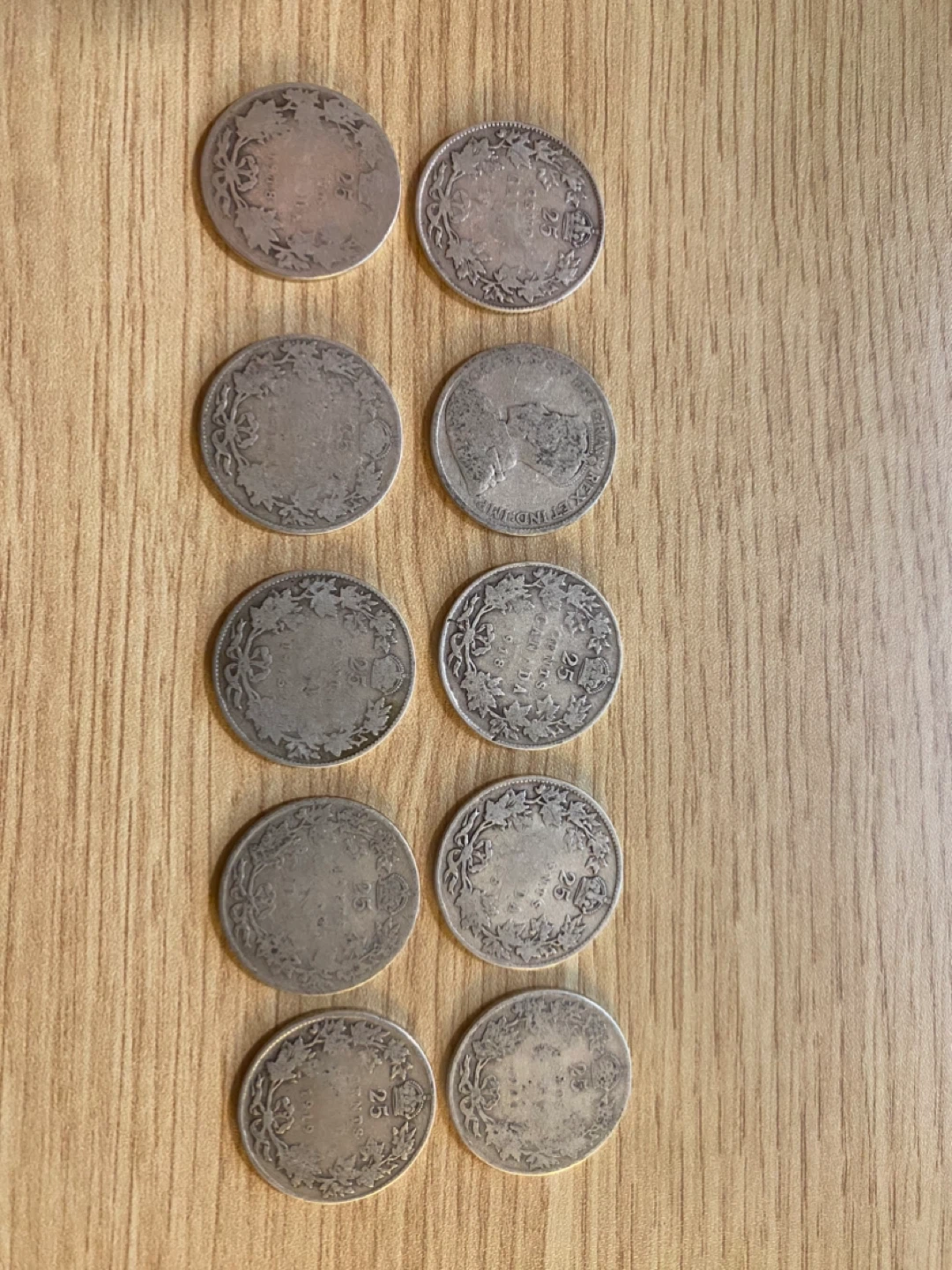 Lot of 10 Silver Quarters from 1910s