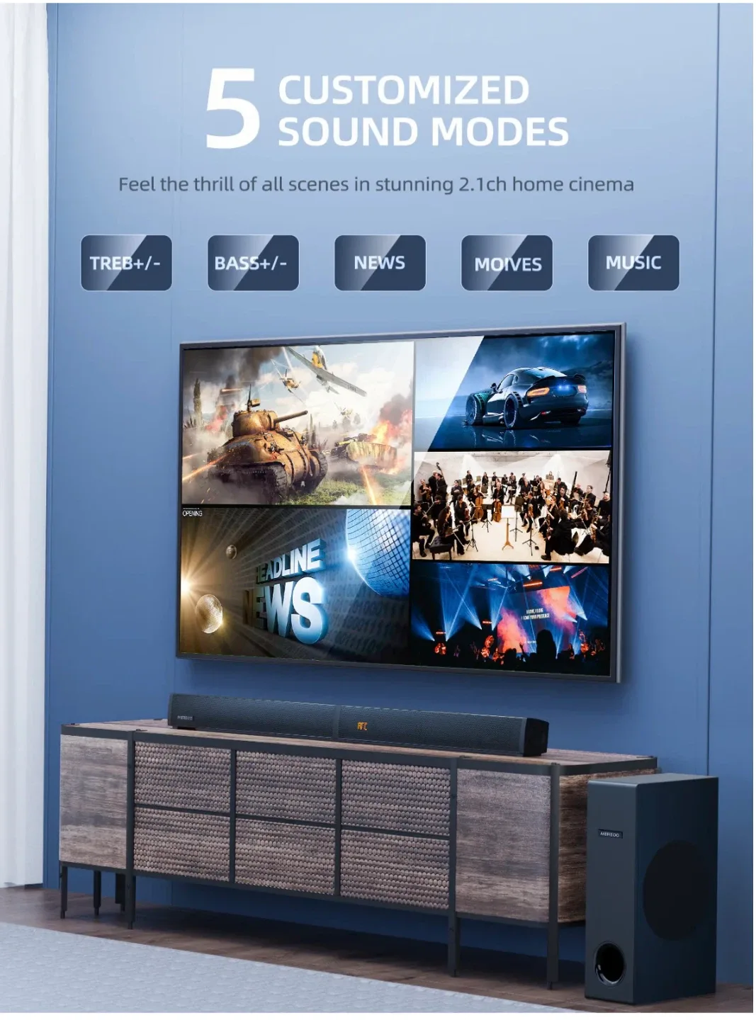 *Brand New*MEREDO 2.1 DETACHABLE SOUND BAR WITH SUBWOOFER-D40 image indicator(6)