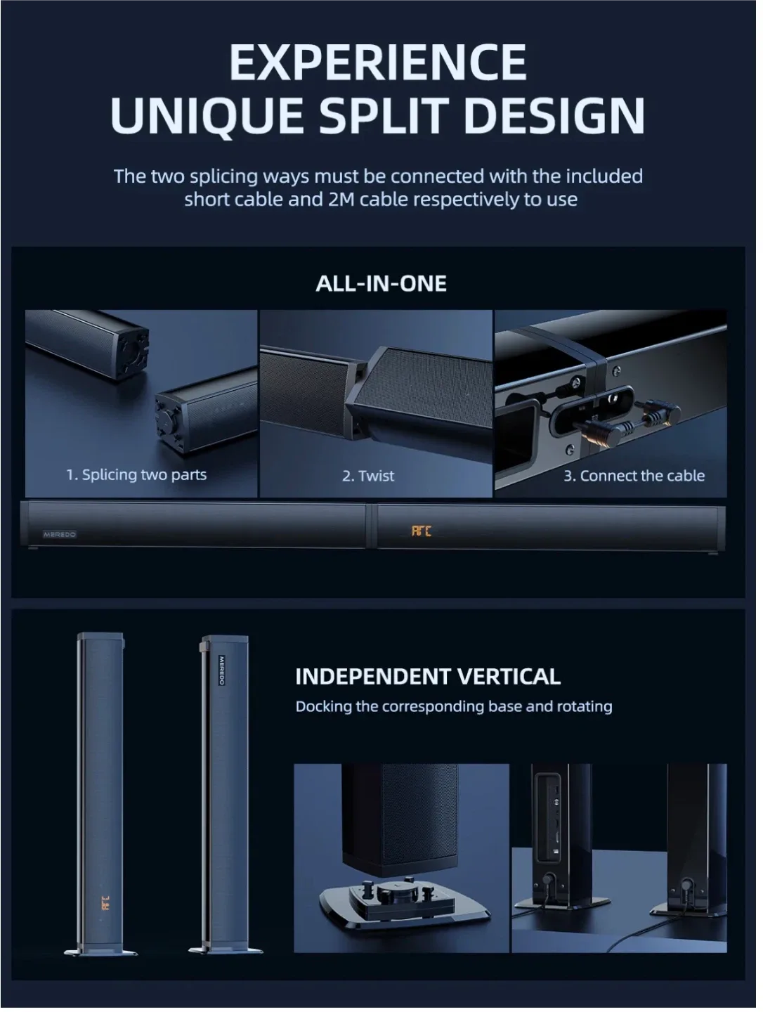 *Brand New*MEREDO 2.1 DETACHABLE SOUND BAR WITH SUBWOOFER-D40 image indicator(5)