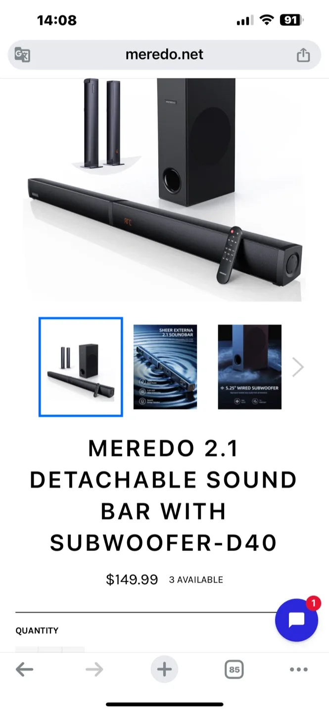 *Brand New*MEREDO 2.1 DETACHABLE SOUND BAR WITH SUBWOOFER-D40 image indicator(10)