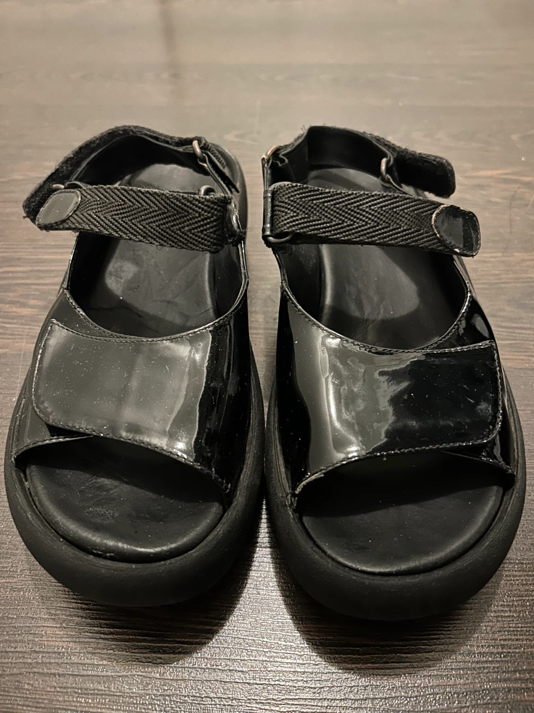 Wolky Black Patent Leather Wedge Sandals size 36