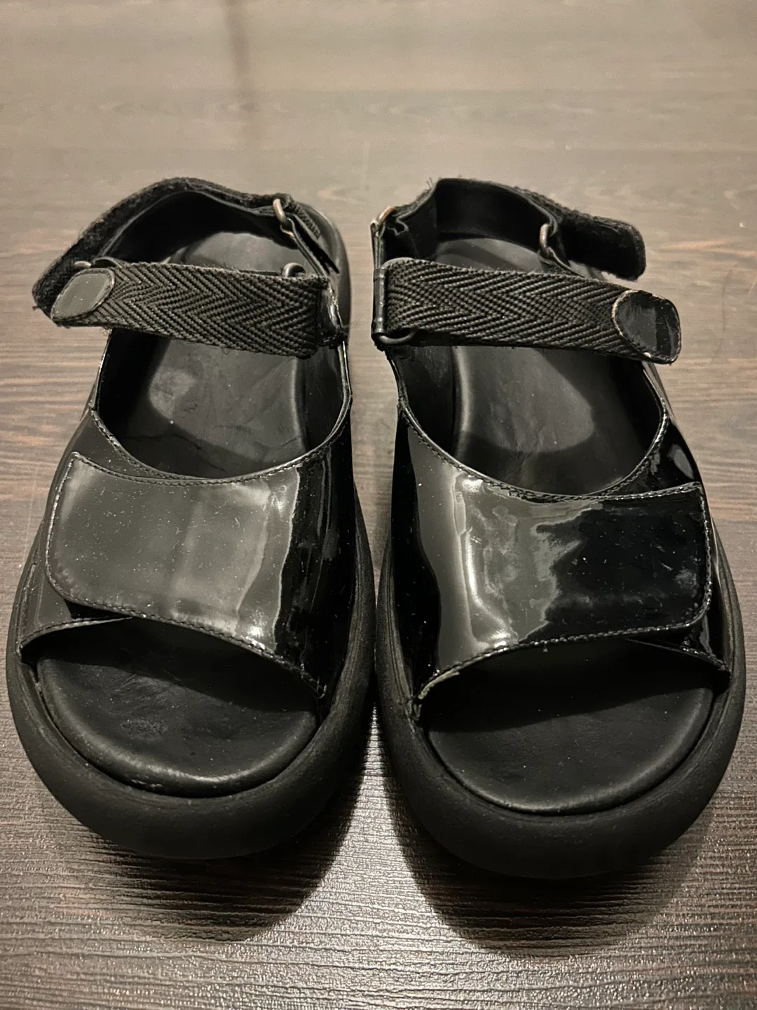 Wolky Black Patent Leather Wedge Sandals size 36 thumbnail