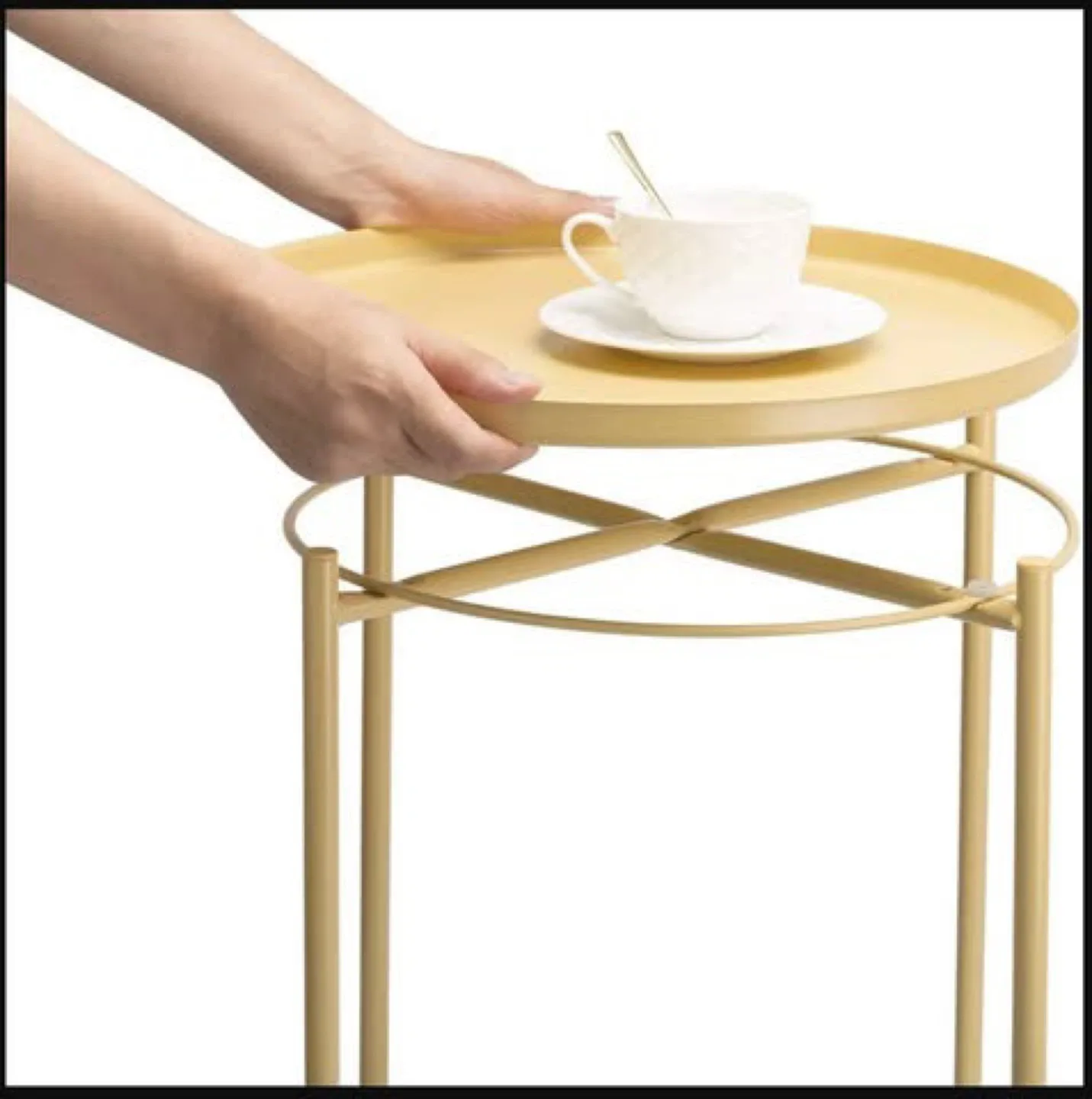 Metal Side table - W/ Removable Round Tray. image indicator(6)