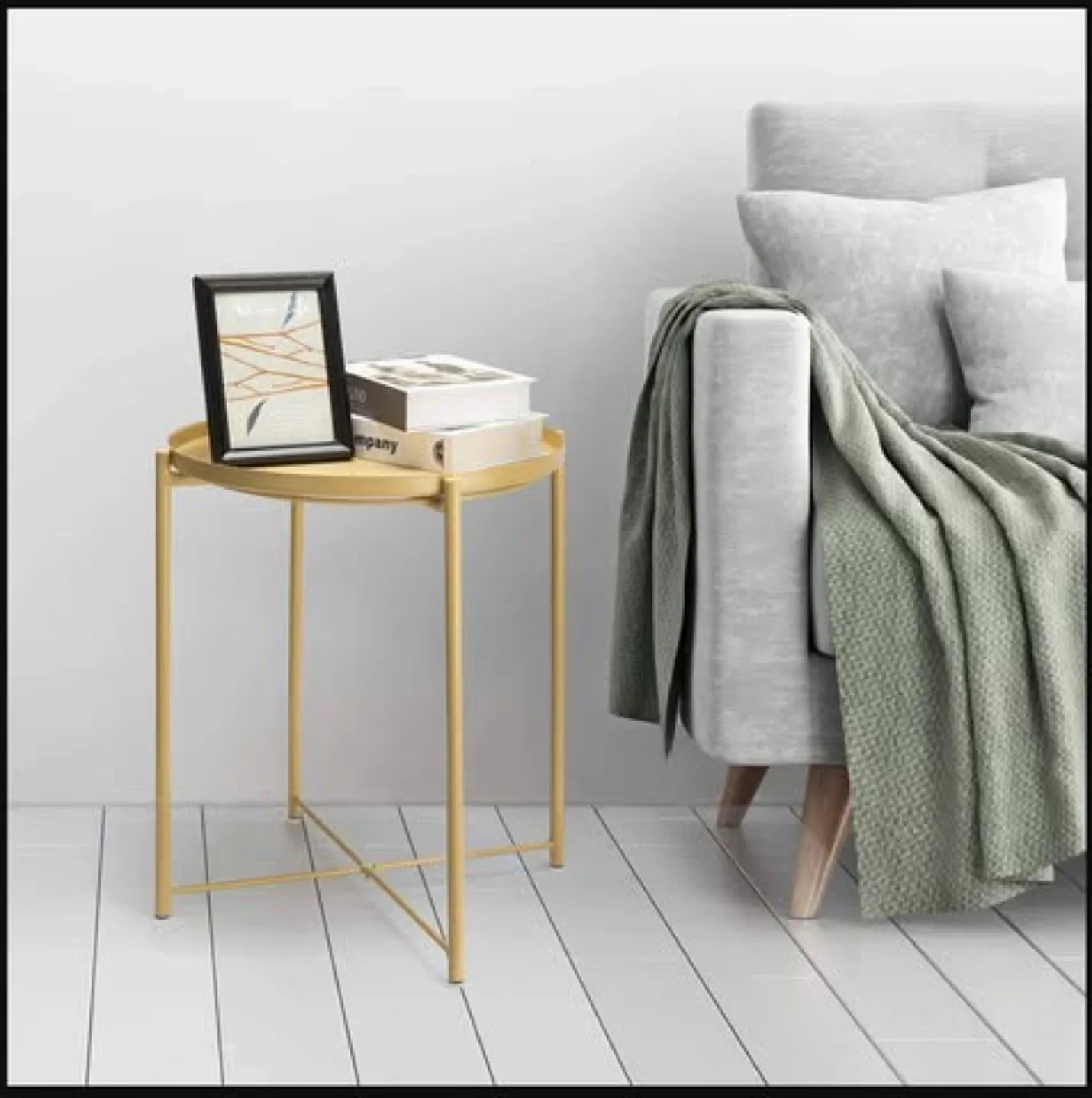 Metal Side table - W/ Removable Round Tray.