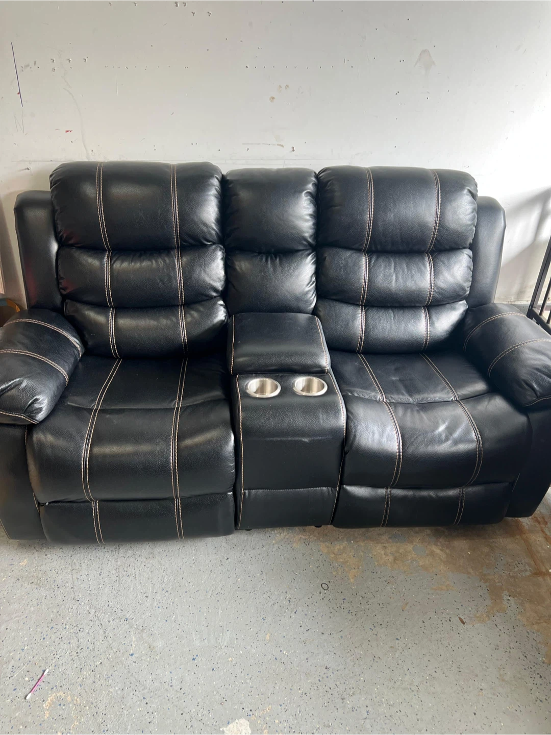 Black Leather Reclining Loveseat with Console