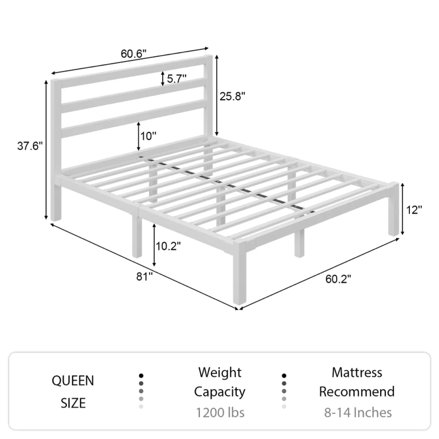 Queen Size Bed Frame, Metal Platform with Headboard image indicator(2)