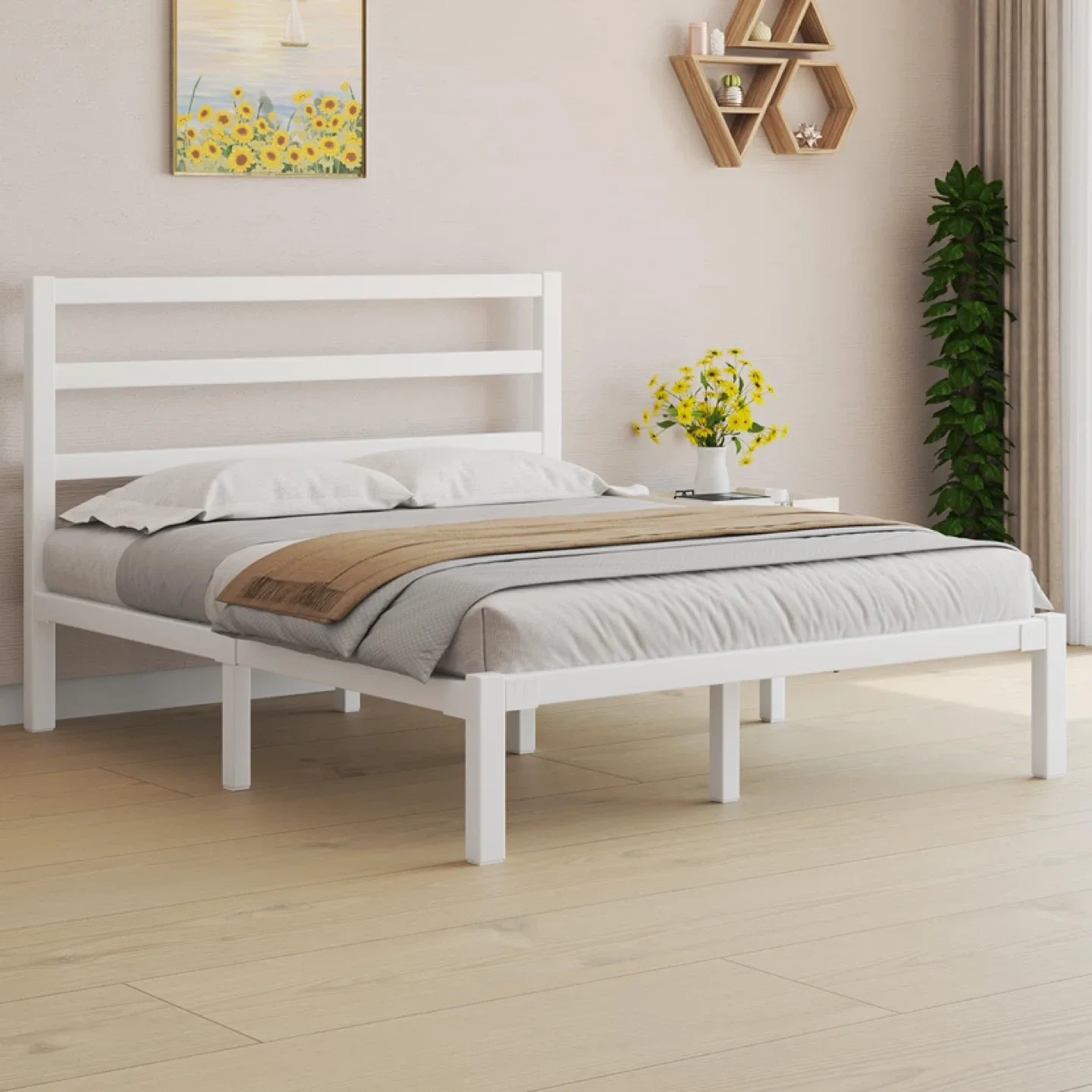 Queen Size Bed Frame, Metal Platform with Headboard image indicator(3)