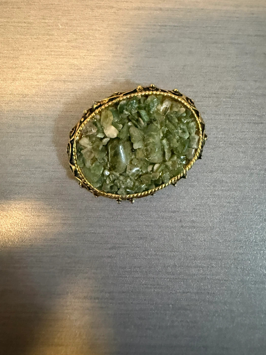 Vintage Green Stone Brooch