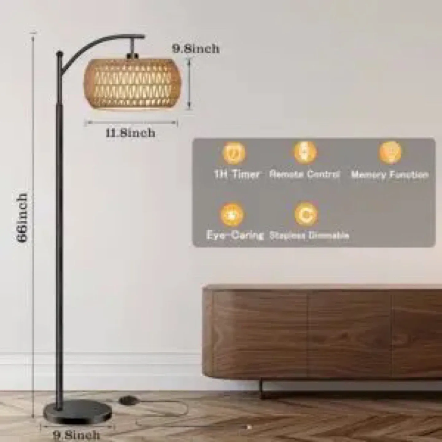 LANICHO Boho Floor Lamp with Rattan & Linen Shades image indicator(6)