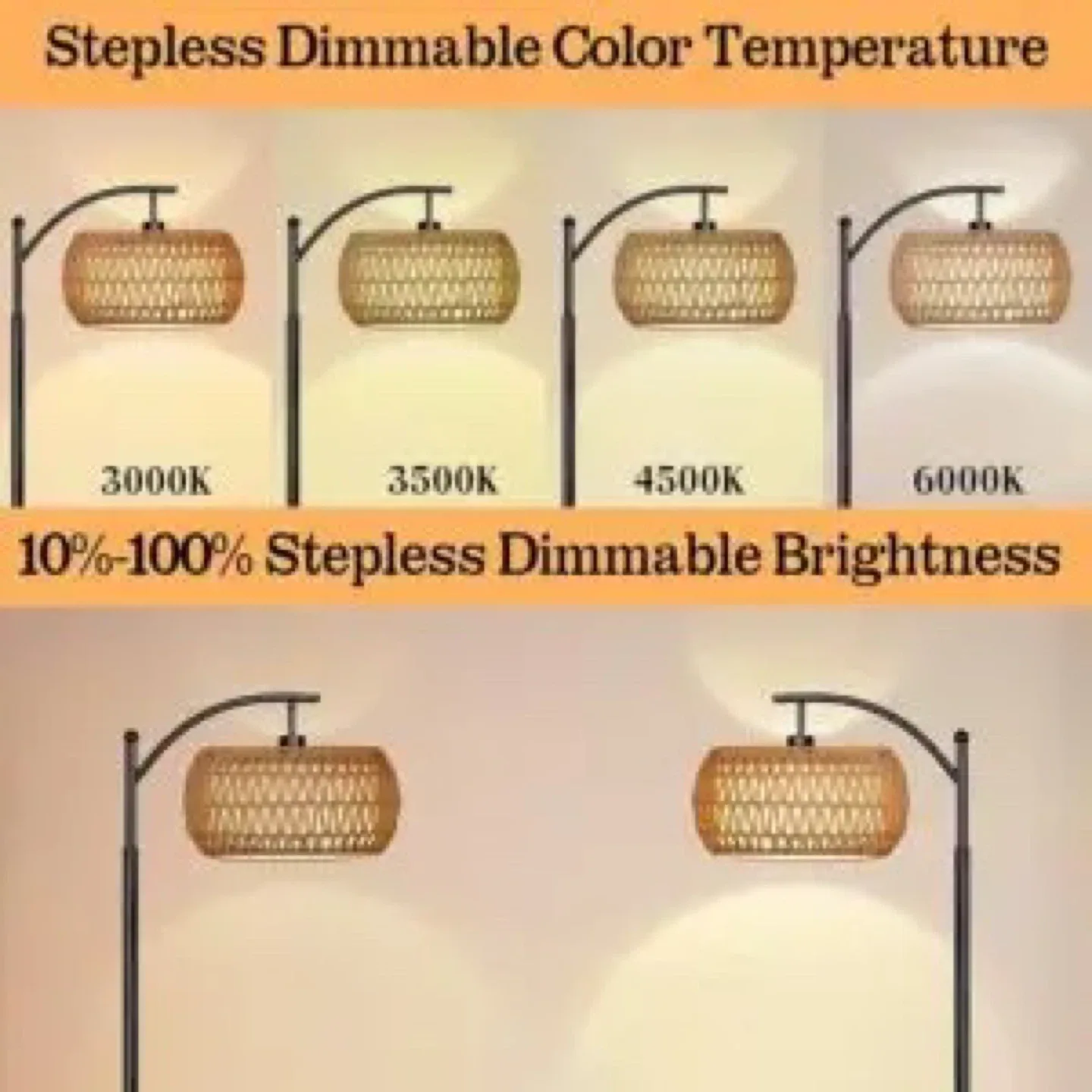 LANICHO Boho Floor Lamp with Rattan & Linen Shades image indicator(2)