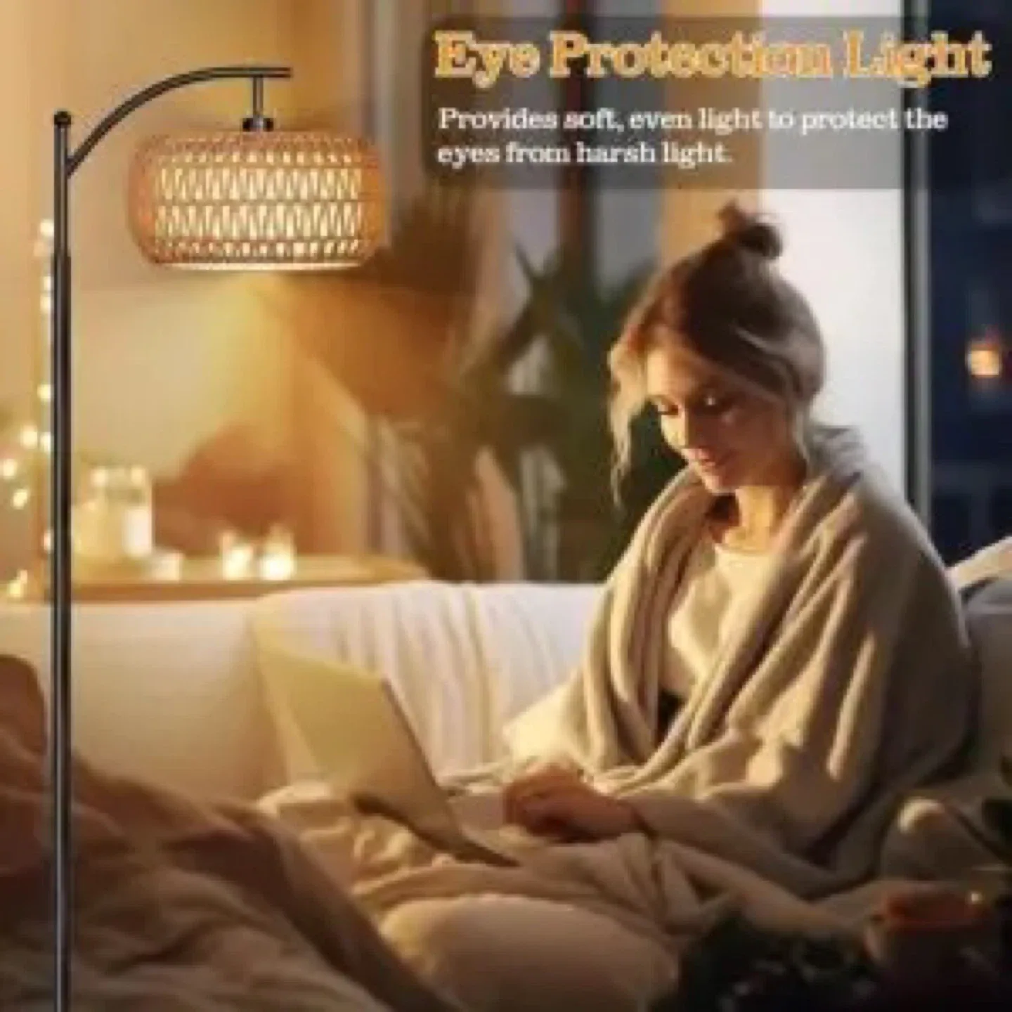 LANICHO Boho Floor Lamp with Rattan & Linen Shades image indicator(3)