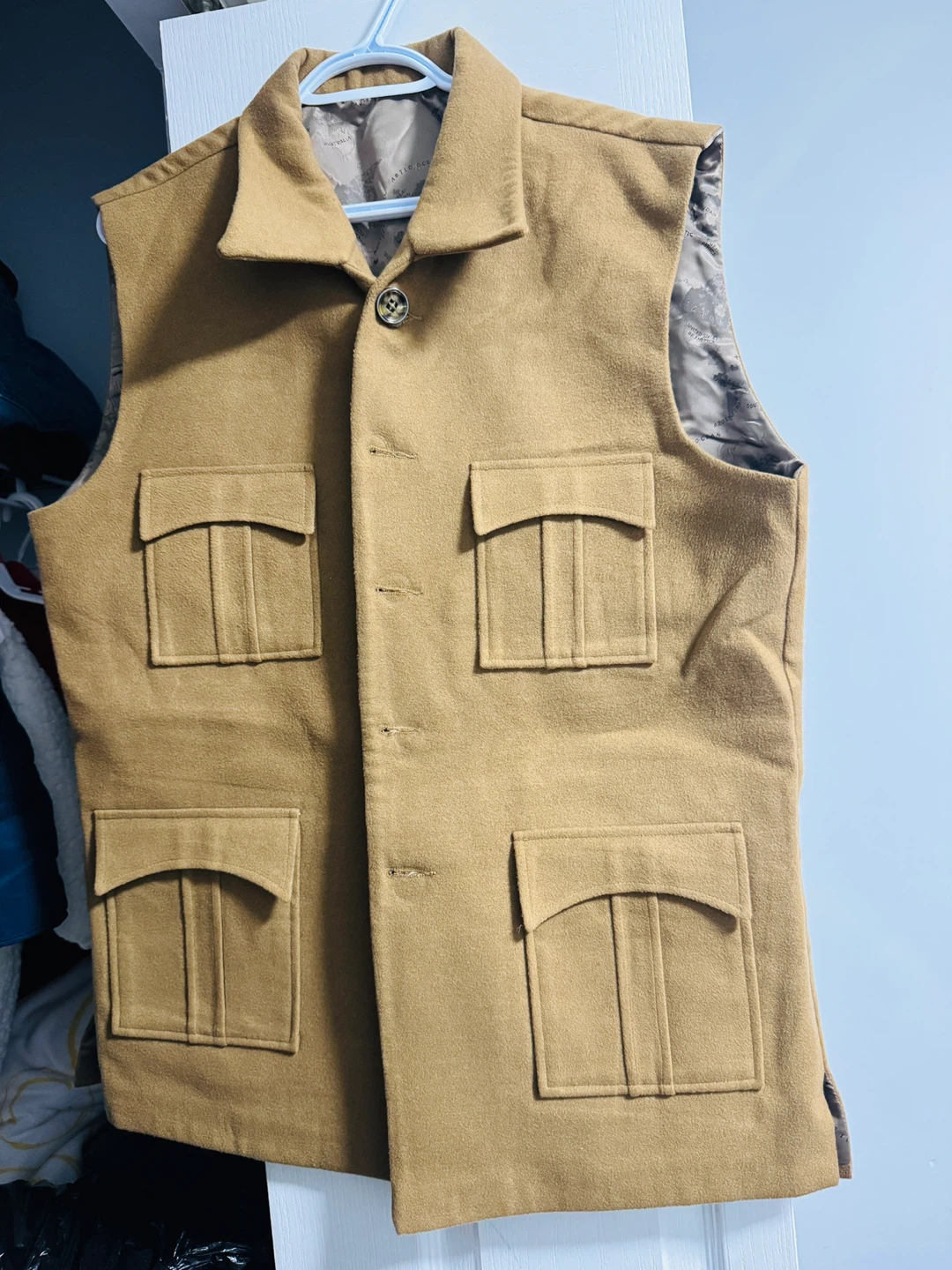 Tan Wool Vest with Pockets - photo 3