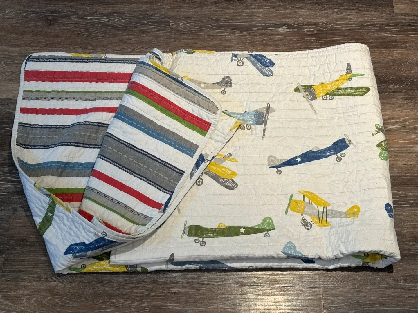 Twin size Pottery Barn Kids Quilt - Trucks/Planes image indicator(2)