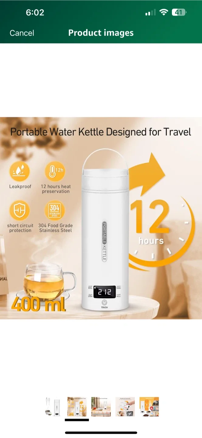 BNIB Portable Electric Kettle - Travel Size 🥕 image indicator(2)