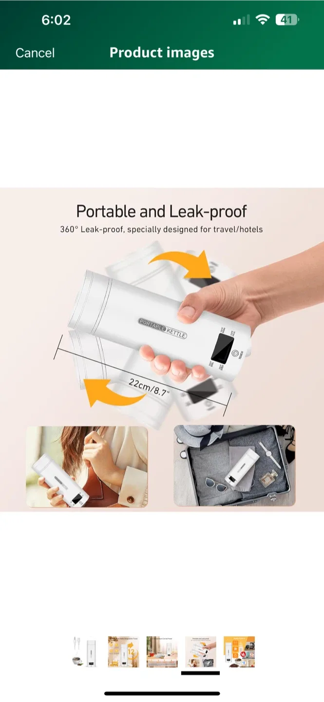 BNIB Portable Electric Kettle - Travel Size 🥕 image indicator(4)