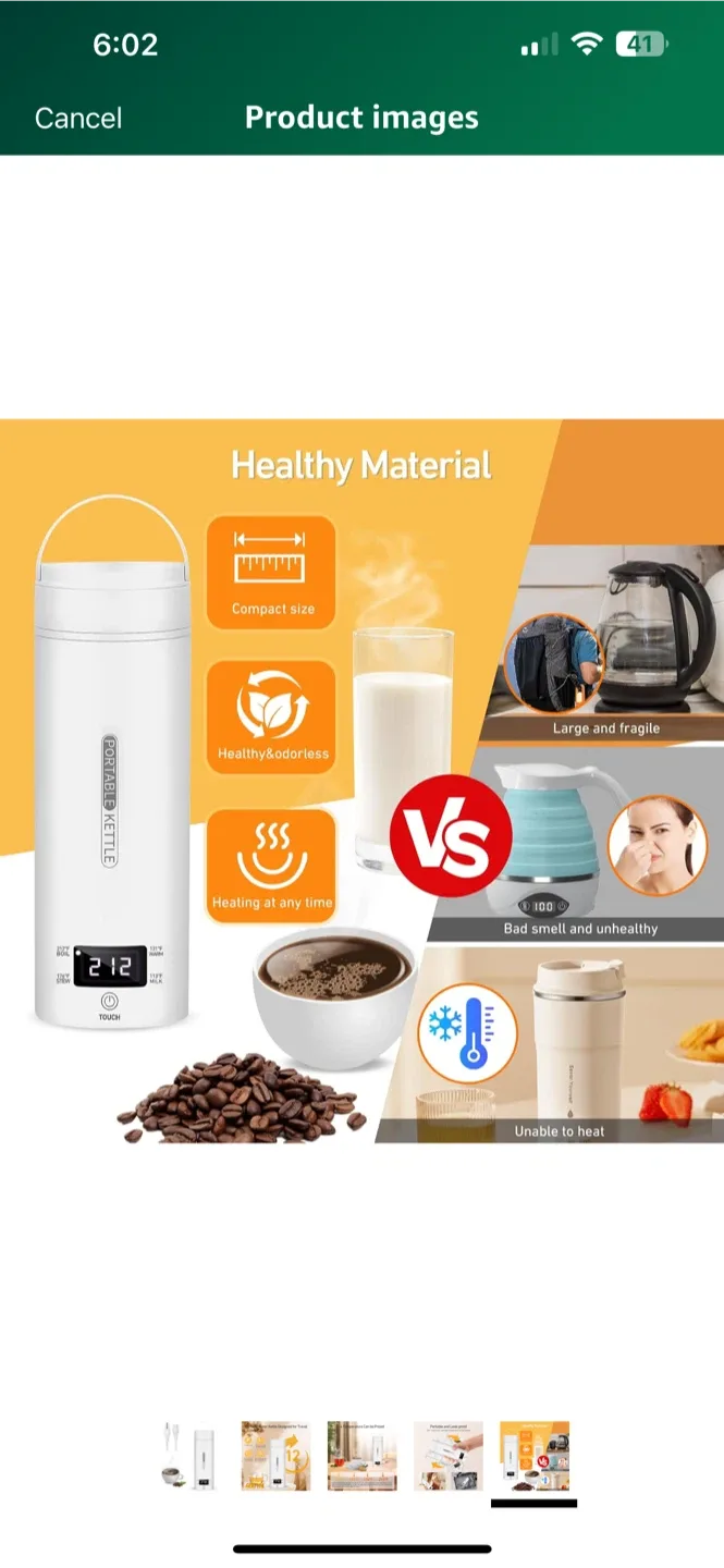BNIB Portable Electric Kettle - Travel Size 🥕 image indicator(5)