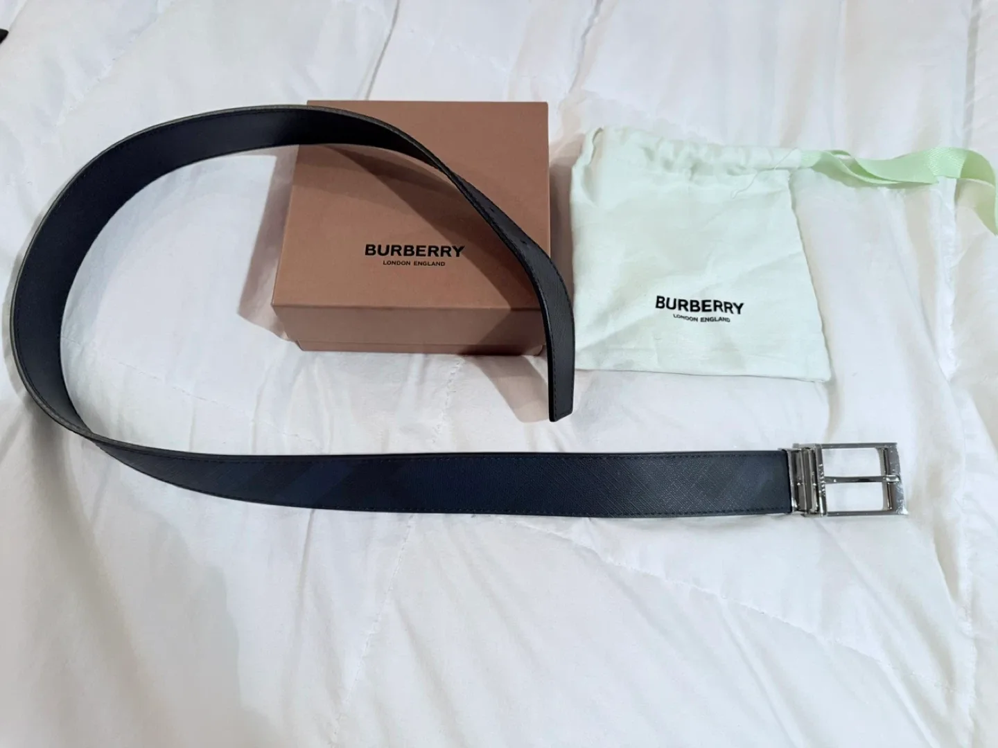 MENS Burberry Reversible Black & Navy Check Belt image indicator(4)