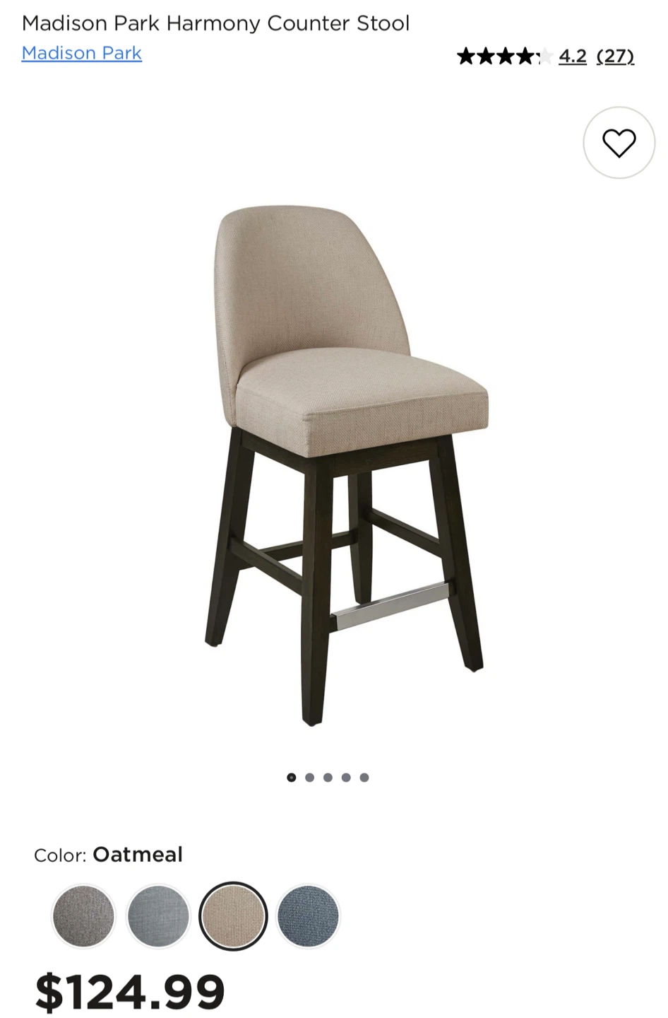 Madison Park Harmony Counter Stool - Oatmeal - photo 4