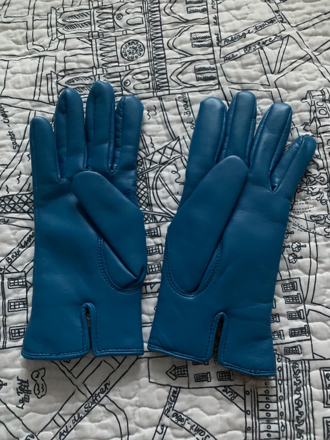 Blue Genuine Leather Gloves with Rabbit Fur Trim - photo 4