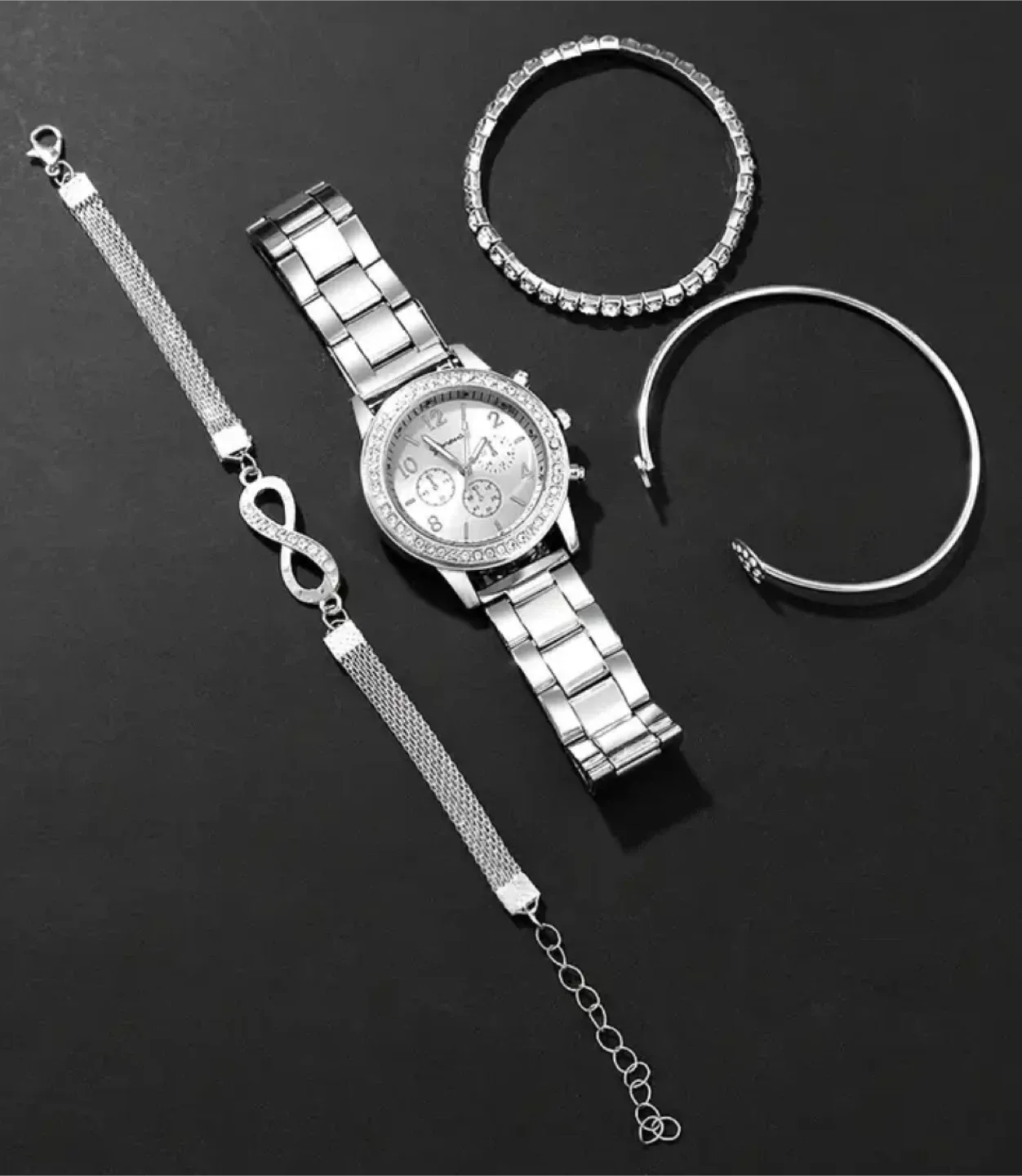 New Geneva Silver Watch & Bracelet Set image indicator(4)