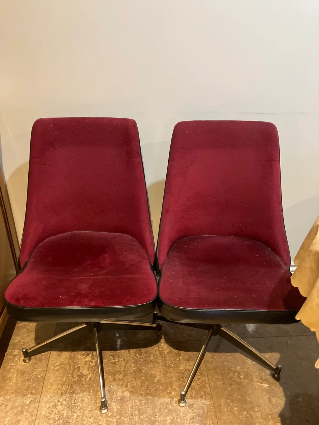 Set of 7 Burgundy Velvet Swivel Chairs