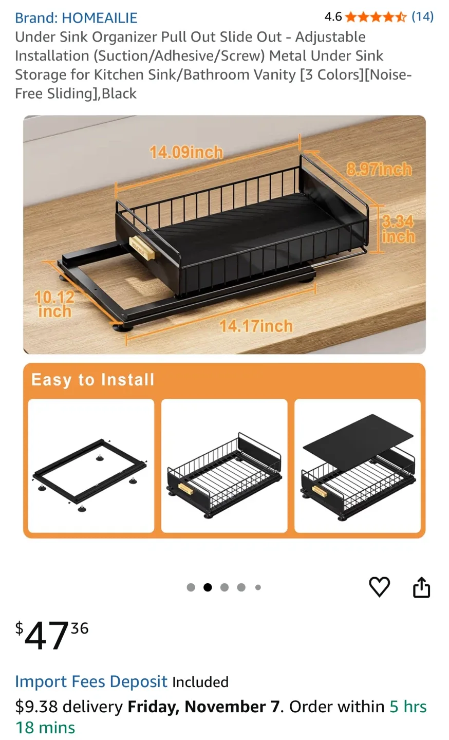 HOMEAILIE Under Sink Organizer - White - New in Box! image indicator(3)