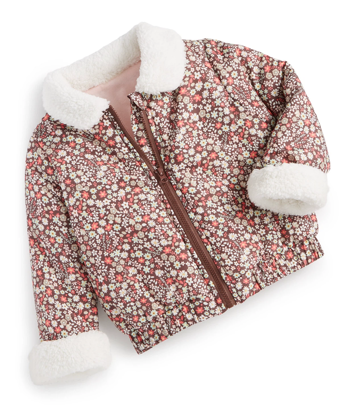 Floral Print Baby Jacket with Sherpa Collar