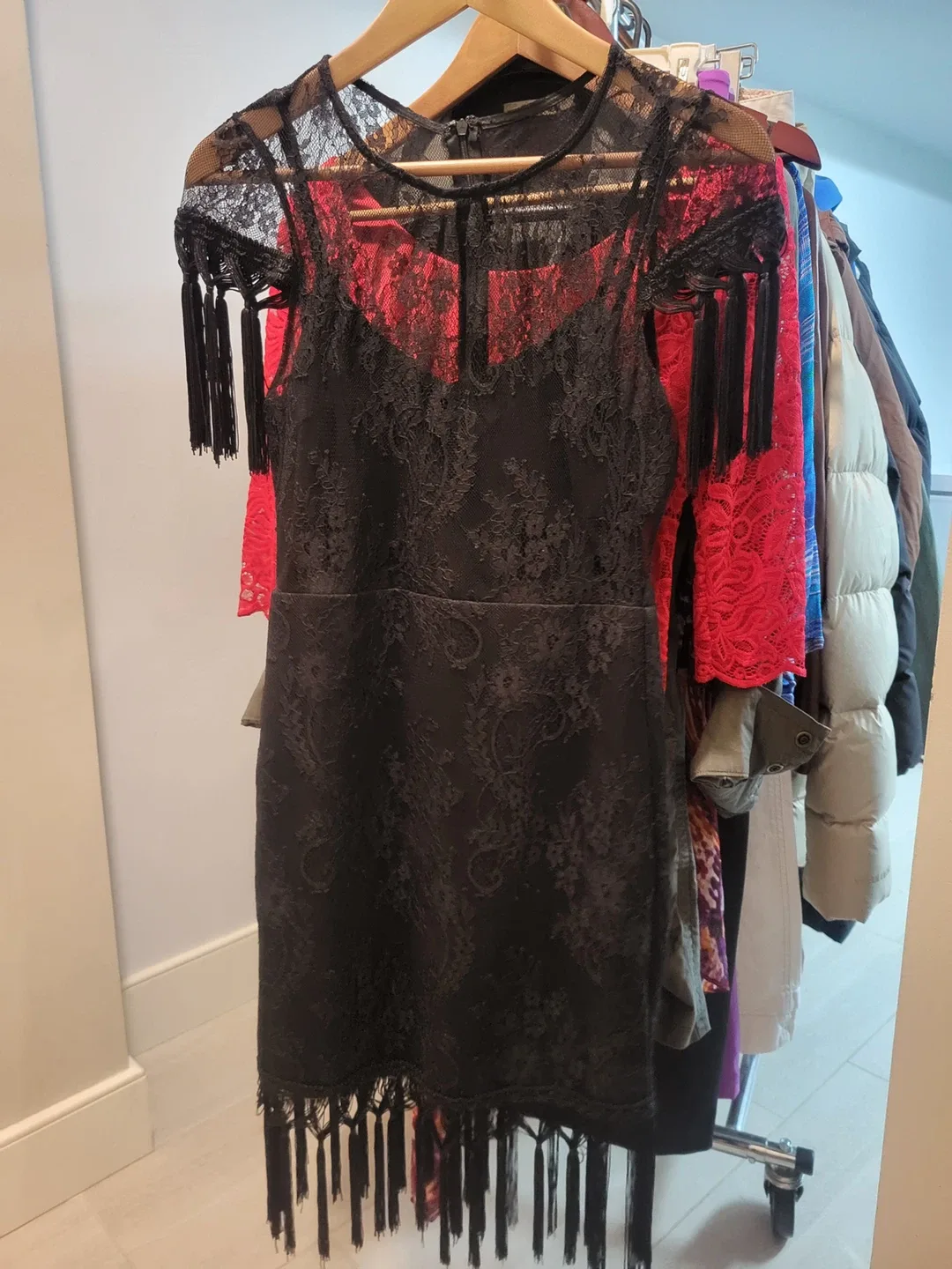 Black Lace Dress with Tassels image indicator(3)