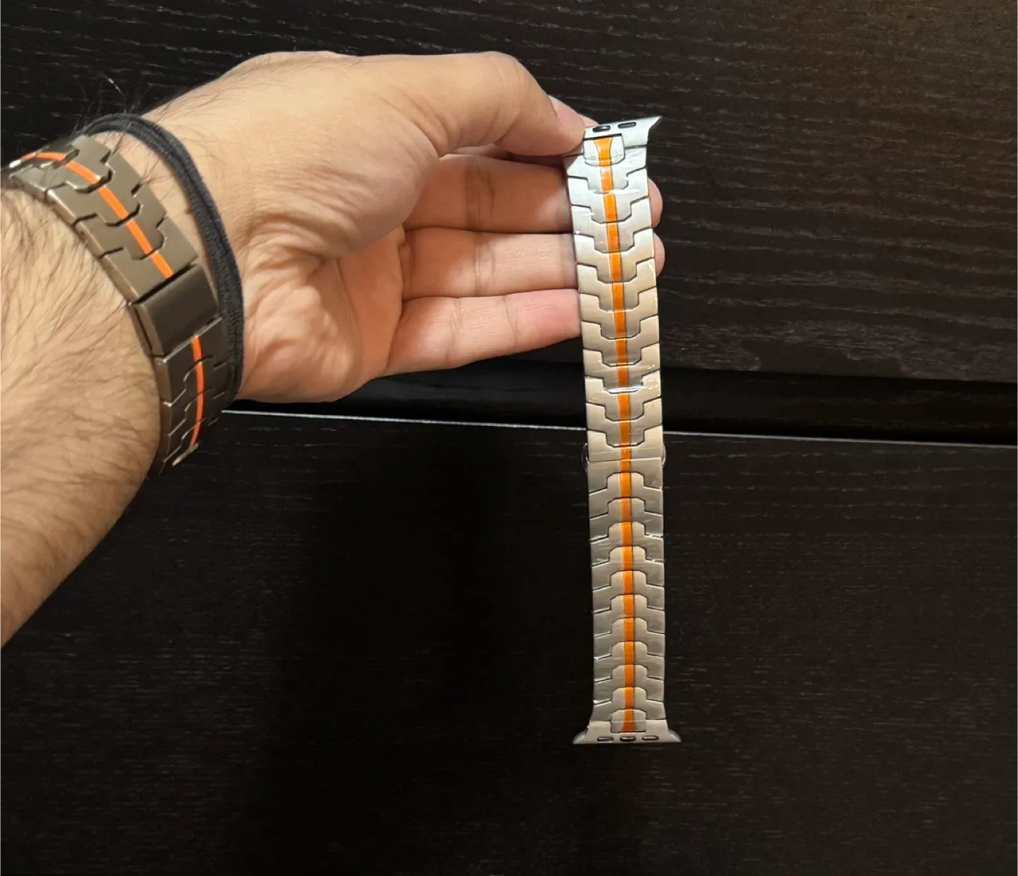 Adjustable Metal Apple Watch Band - Silver & Orange