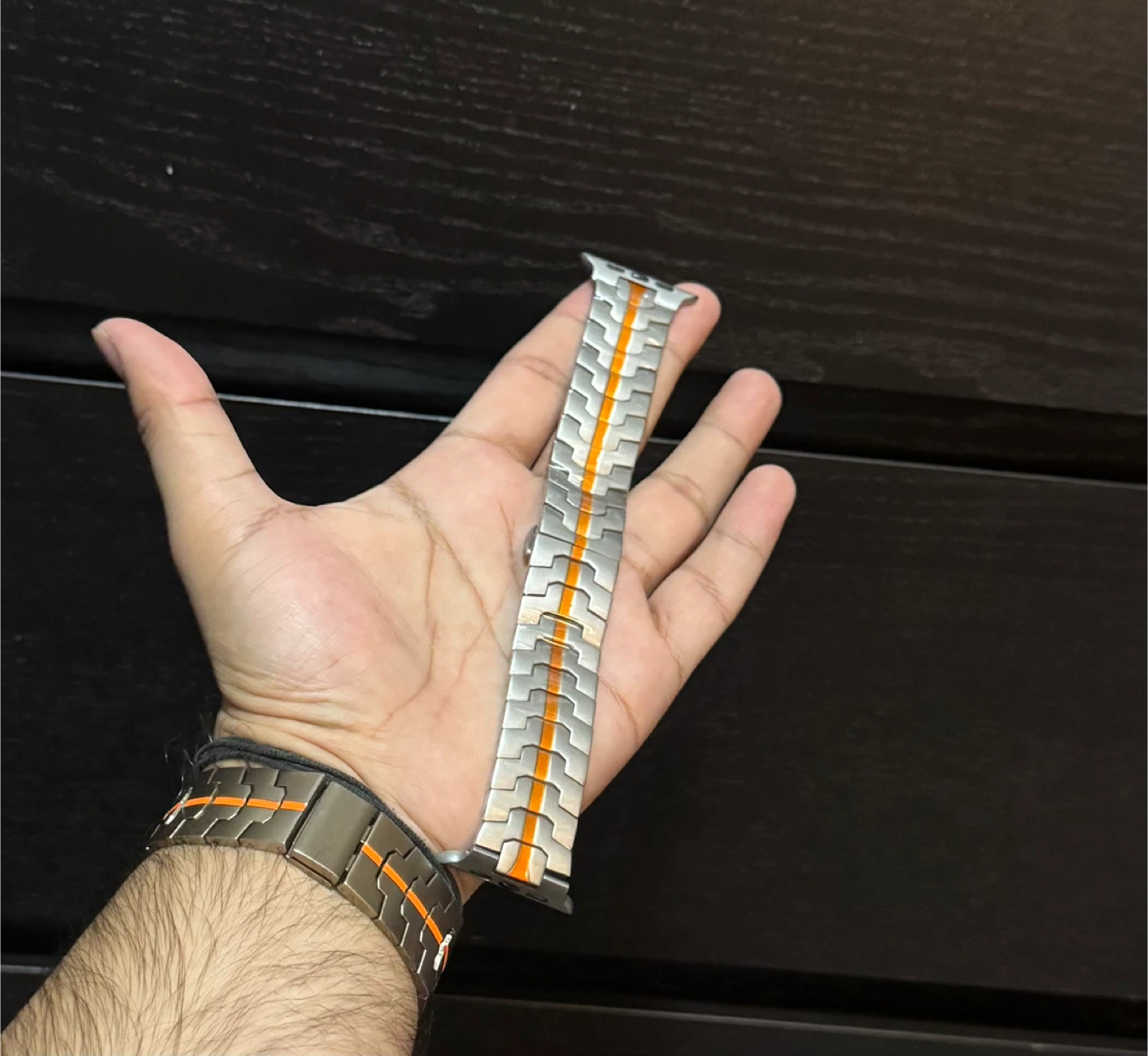 Adjustable Metal Apple Watch Band - Silver & Orange - photo 2