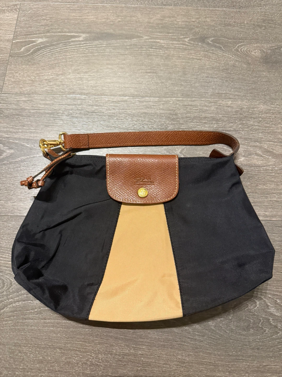 Longchamp Pliage Mini Black & Beige Shoulder Bag France