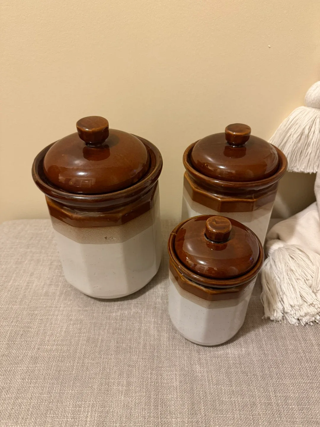 Set of 3 vintage brown glazed stoneware set image indicator(2)
