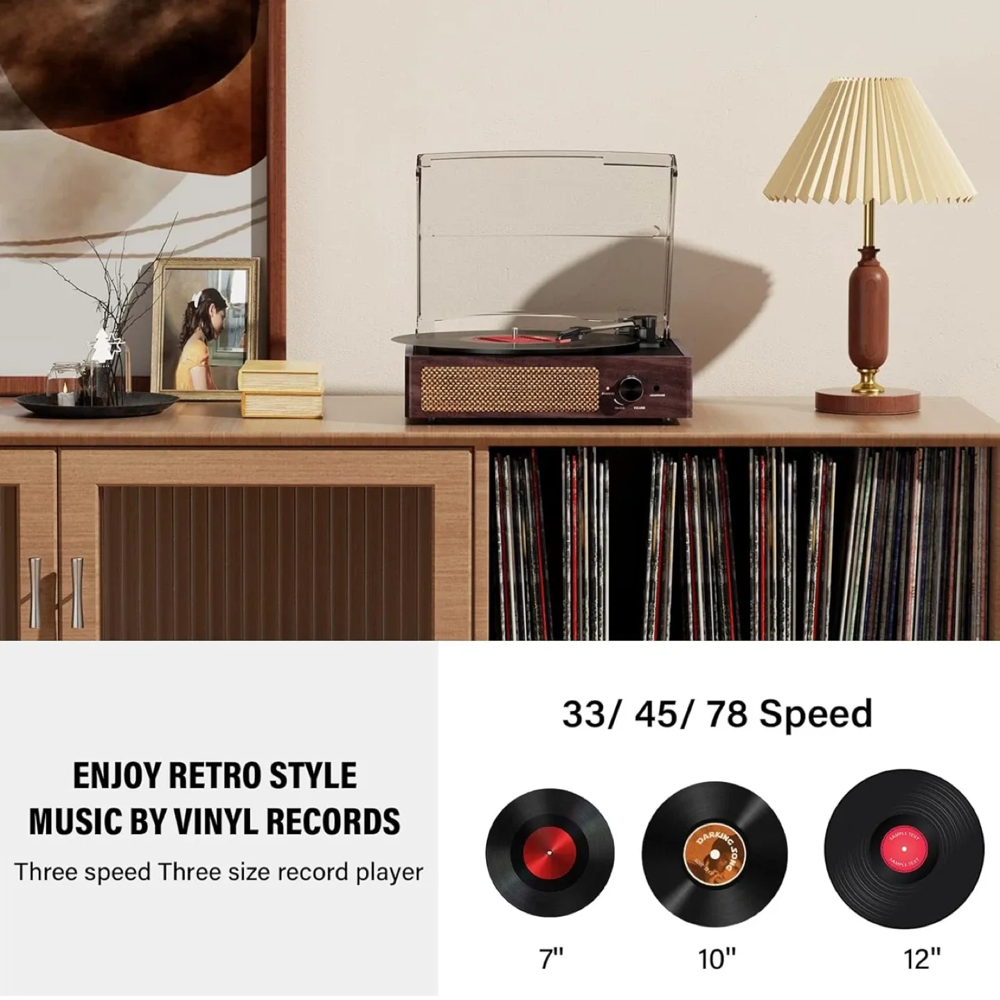 Vintage Record Player with Speakers Turntable Built-in Bluetooth image indicator(4)