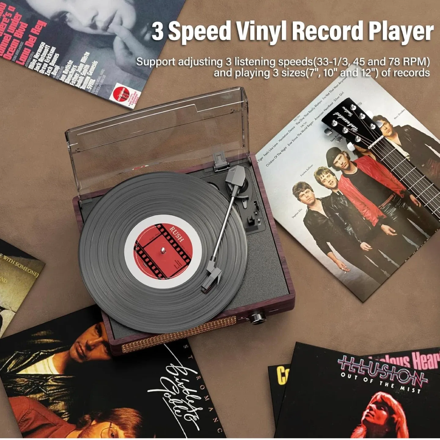 Vintage Record Player with Speakers Turntable Built-in Bluetooth image indicator(5)