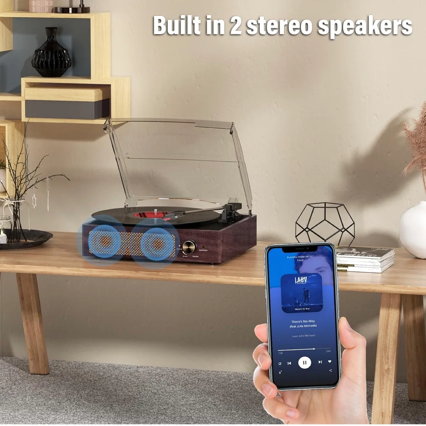 Vintage Record Player with Speakers Turntable Built-in Bluetooth image indicator(6)