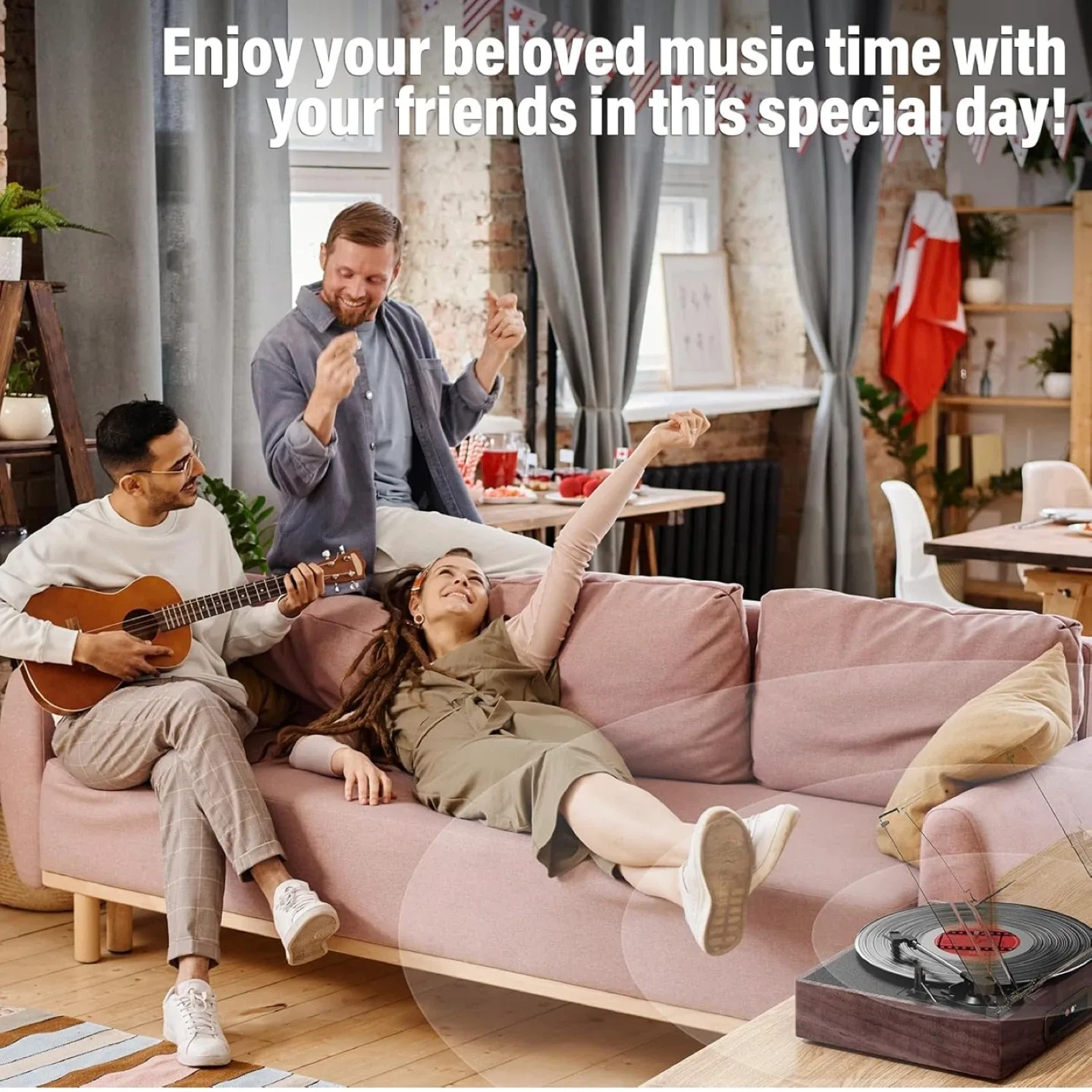 Vintage Record Player with Speakers Turntable Built-in Bluetooth image indicator(7)