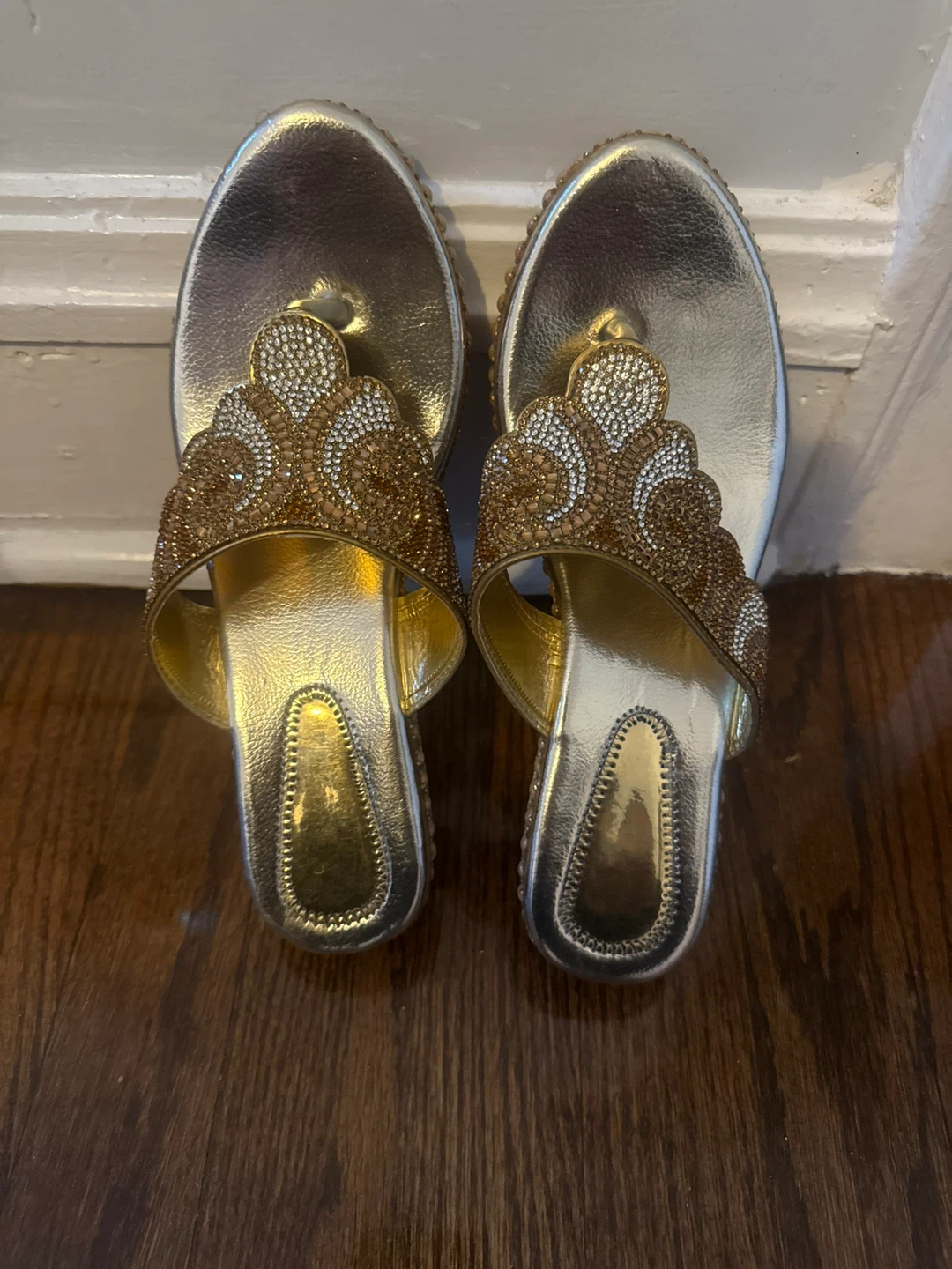 Gold Embellished Wedge Sandals - Size 8 1/2 to 9