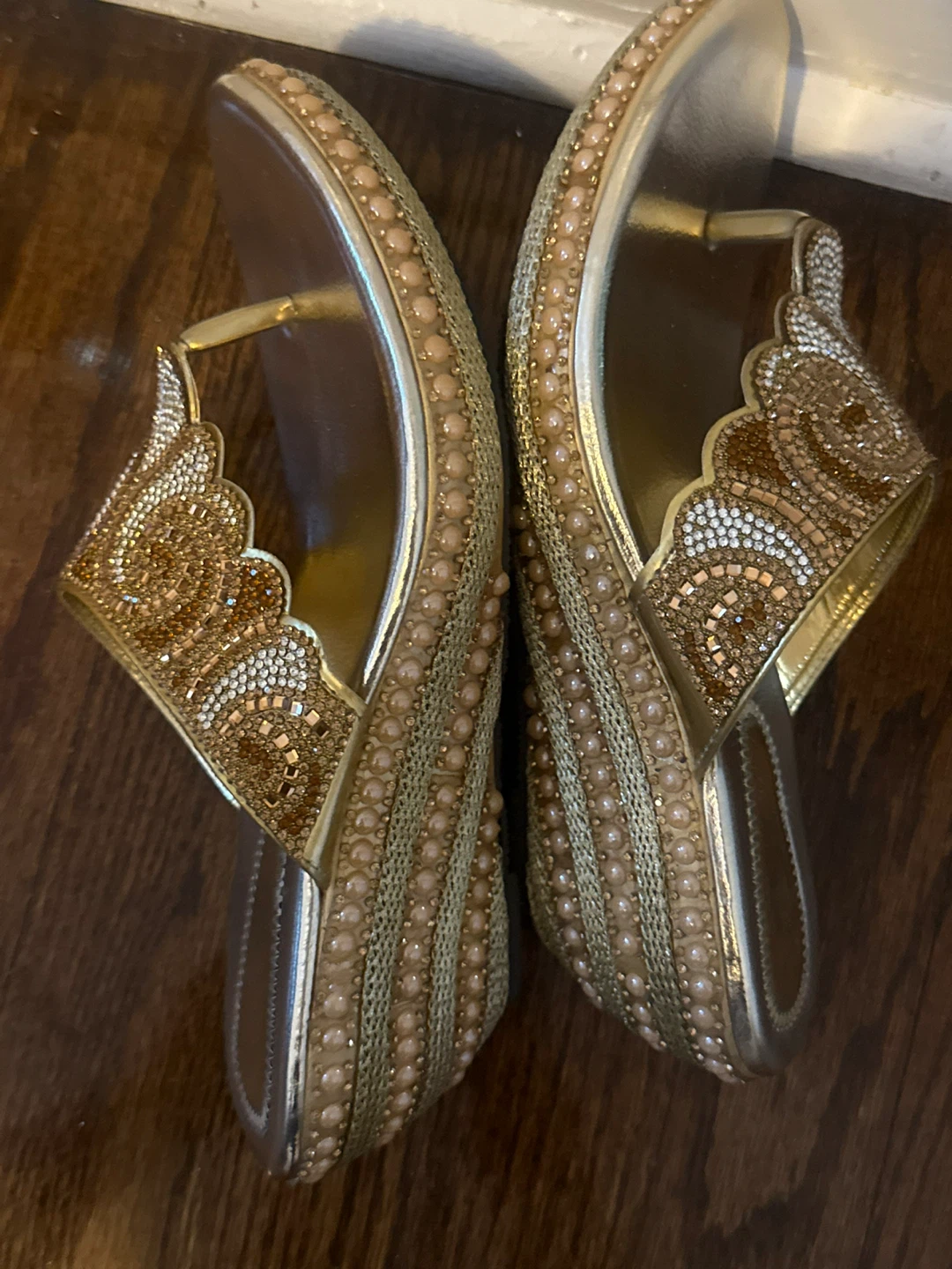 Gold Embellished Wedge Sandals - Size 8 1/2 to 9 - photo 4